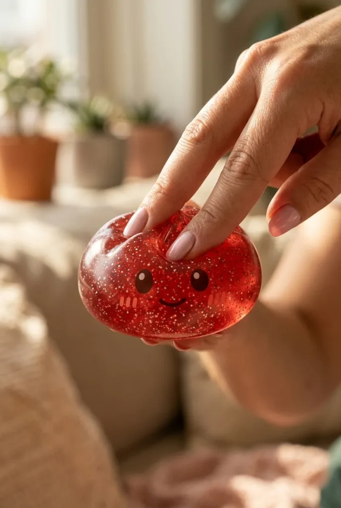 Lucky Red Glitter Dumpling Squishy mid-squish