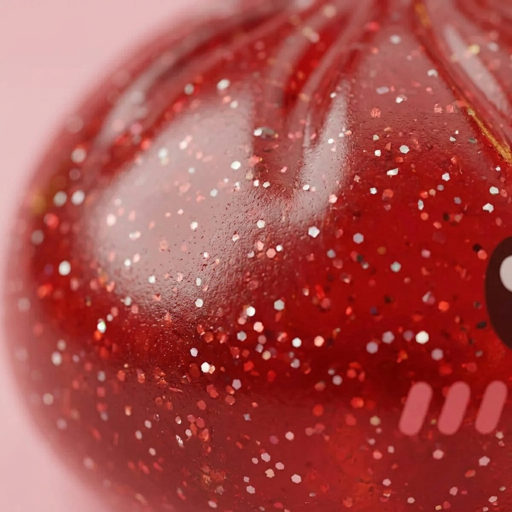 Lucky Red Glitter Dumpling Squishy — close-up of the texture