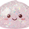 Silver Glitter Dumpling Squishy being squeezed, soft slow-rise foam