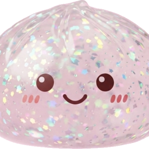 Silver Glitter Dumpling Squishy being squeezed, soft slow-rise foam