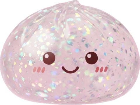 Silver Glitter Dumpling Squishy being squeezed, soft slow-rise foam
