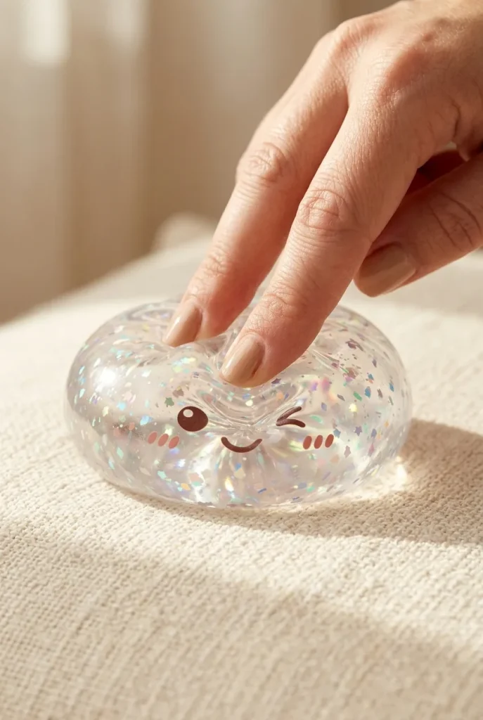 Silver Glitter Dumpling Squishy mid-squish