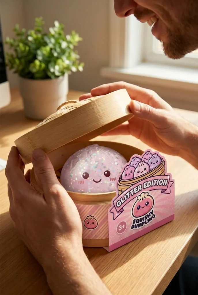 Silver Glitter Dumpling Squishy unboxing moment