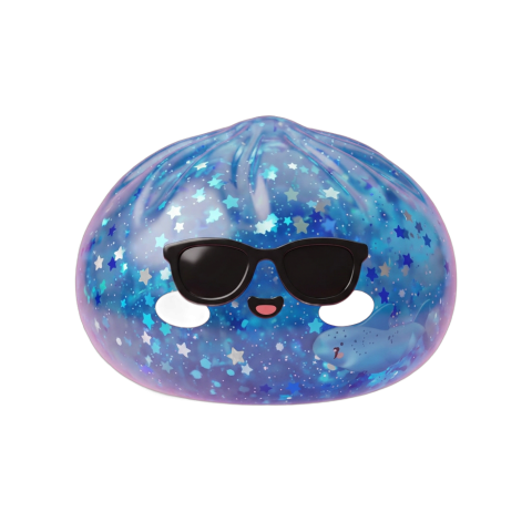 Sparkle Sunglasses Dumpling Squishy being squeezed, soft slow-rise foam
