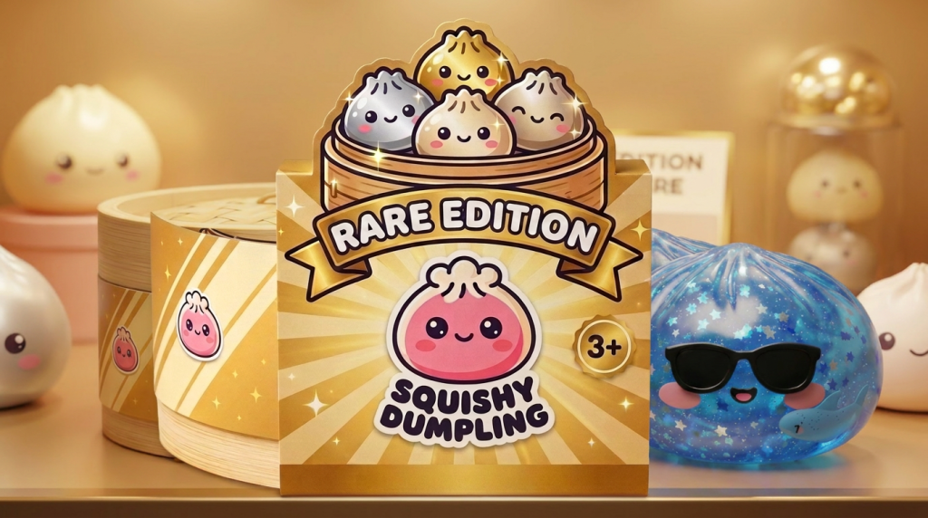 Sparkle Sunglasses Dumpling Squishy in its kawaii setting