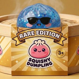 Sparkle Sunglasses Dumpling Squishy in its bamboo steamer box