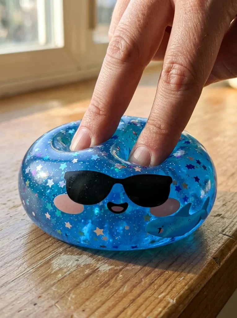 Sparkle Sunglasses Dumpling Squishy mid-squish