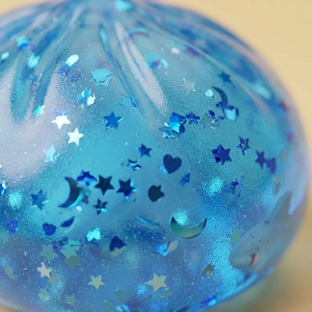 Sparkle Sunglasses Dumpling Squishy — close-up of the texture