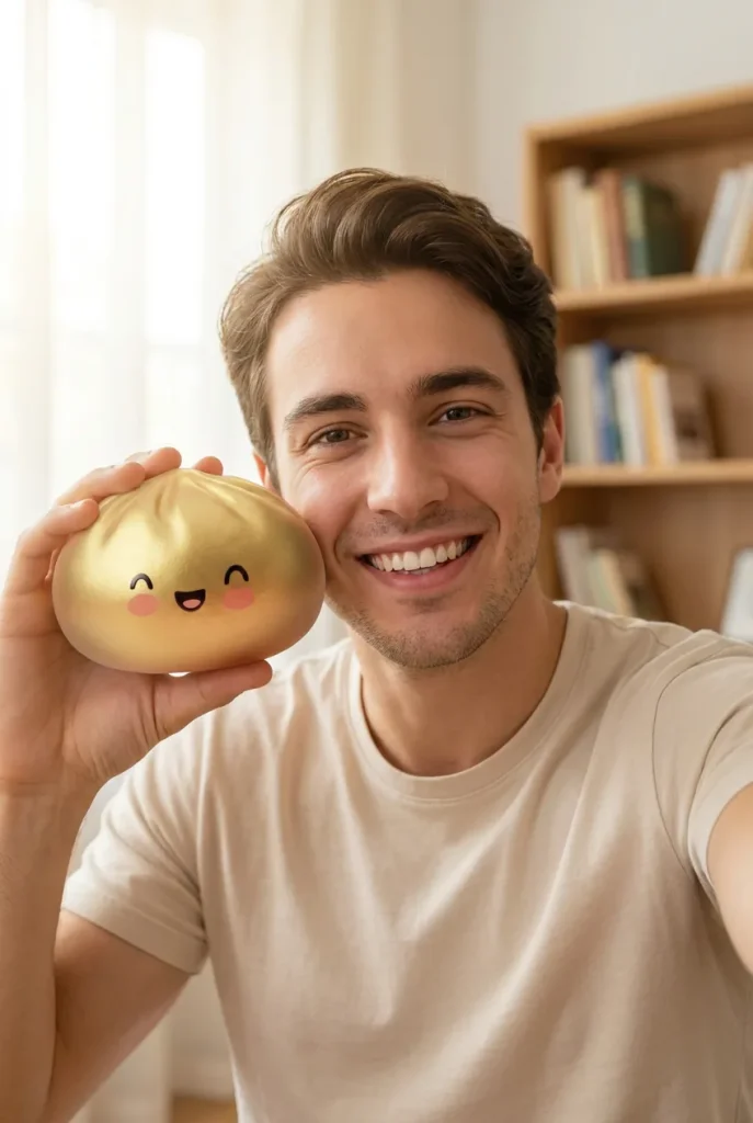 Lucky Gold Dumpling Squishy in everyday life