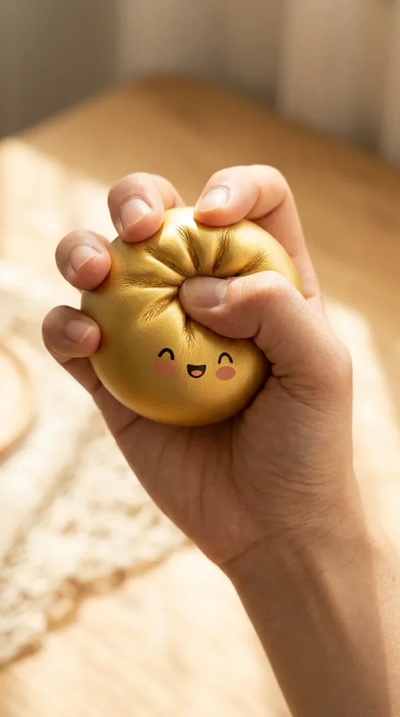 Lucky Gold Dumpling Squishy mid-squish