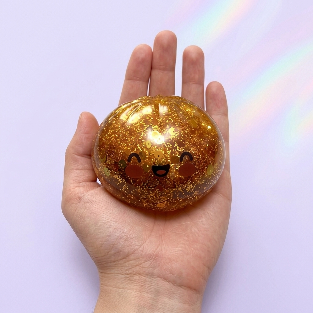 Squishy Bun Mystery Dumpling Surprise held in hand, actual size