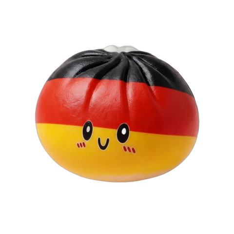 Germany Flag Dumpling Squishy Toy being squeezed, soft slow-rise foam