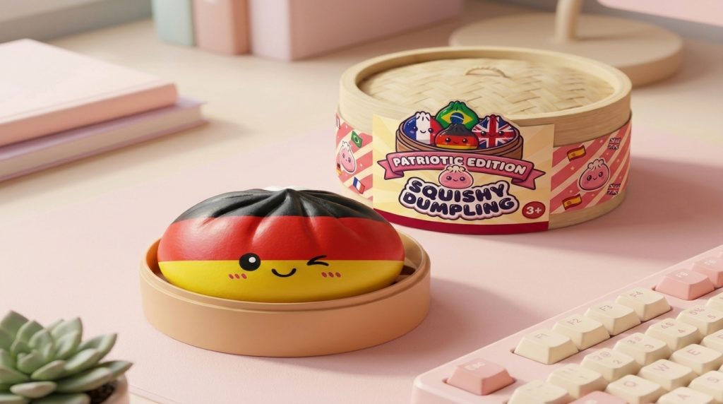 Germany Flag Dumpling Squishy Toy in its kawaii setting