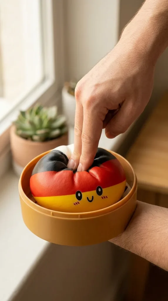 Germany Flag Dumpling Squishy Toy mid-squish