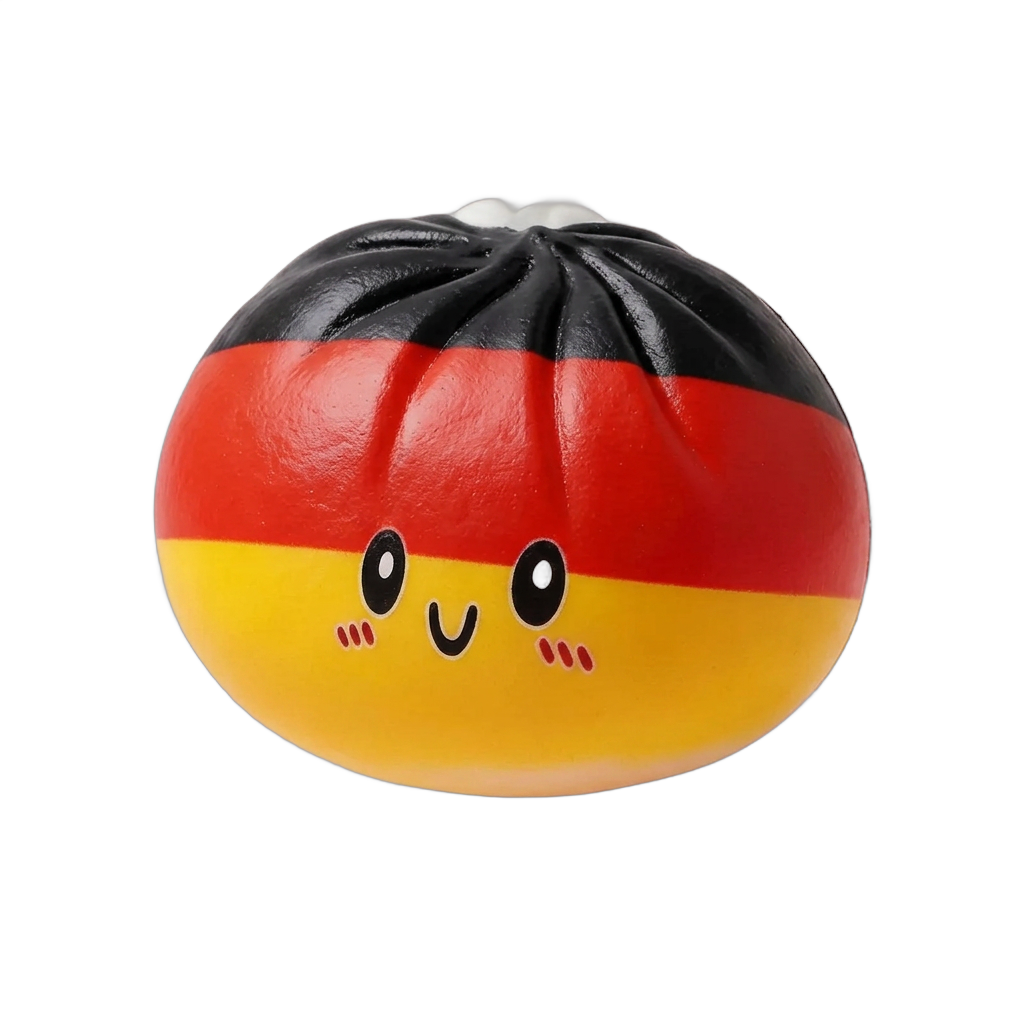 Germany Flag Dumpling Squishy Toy being squeezed, soft slow-rise foam