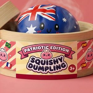 Australia Flag Squishy Dumpling in its bamboo steamer box