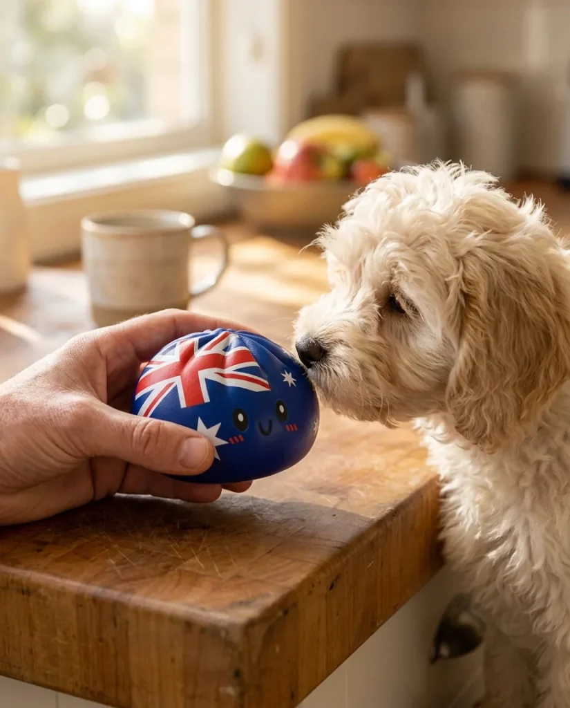 Australia Flag Squishy Dumpling with a plush friend