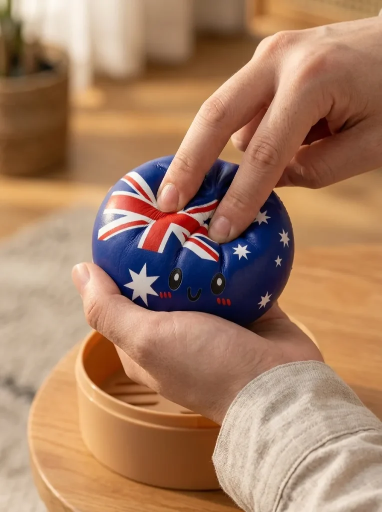Australia Flag Squishy Dumpling mid-squish