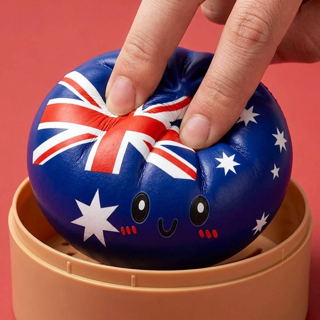 Australia Flag Squishy Dumpling being squeezed, soft slow-rise foam