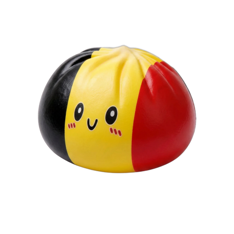Belgian Flag Dumpling Squishy being squeezed, soft slow-rise foam