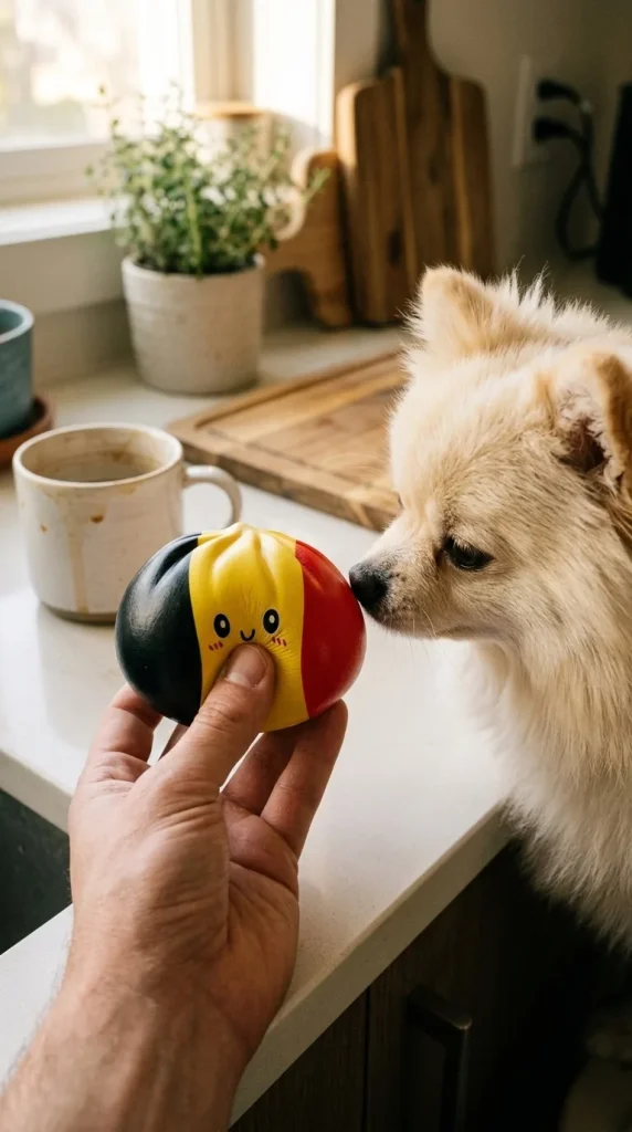 Belgian Flag Dumpling Squishy with a plush friend