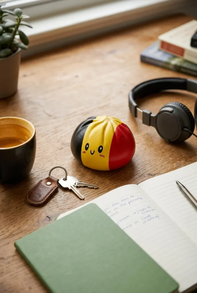 Belgian Flag Dumpling Squishy on the desk