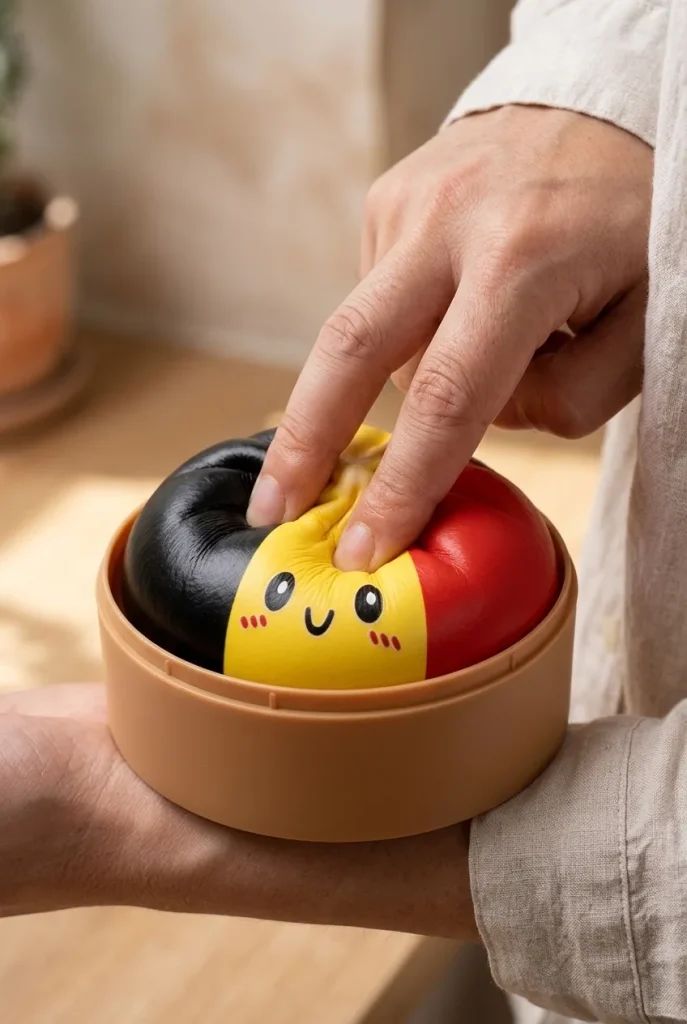 Belgian Flag Dumpling Squishy mid-squish
