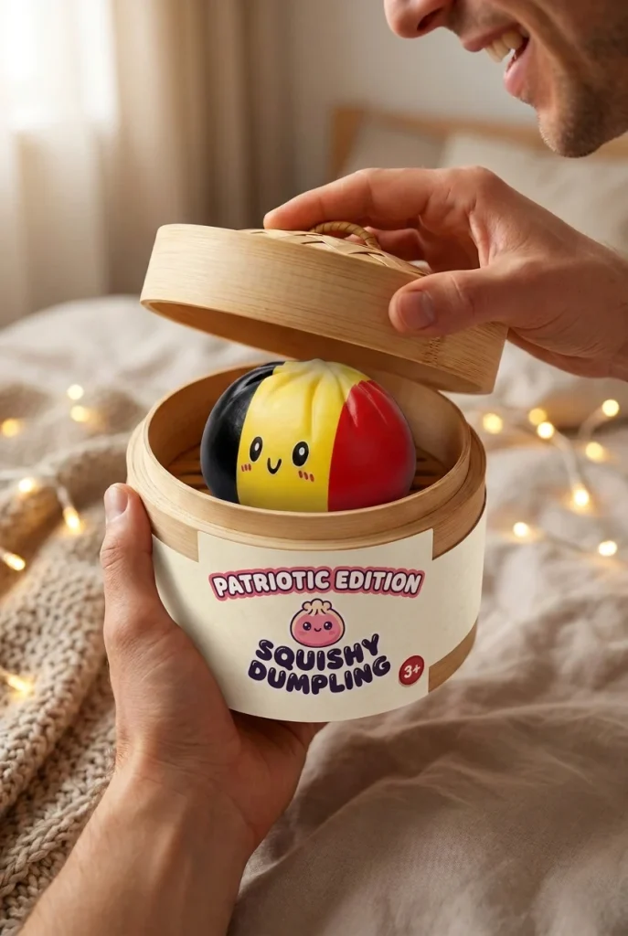 Belgian Flag Dumpling Squishy unboxing moment