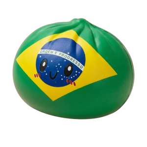 Brazil Flag Dumpling Squishy being squeezed, soft slow-rise foam