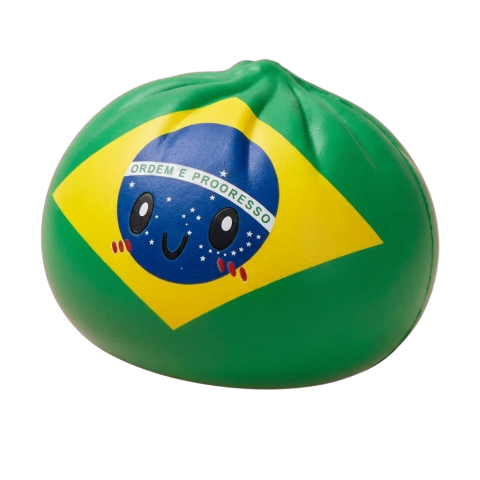 Brazil Flag Dumpling Squishy being squeezed, soft slow-rise foam