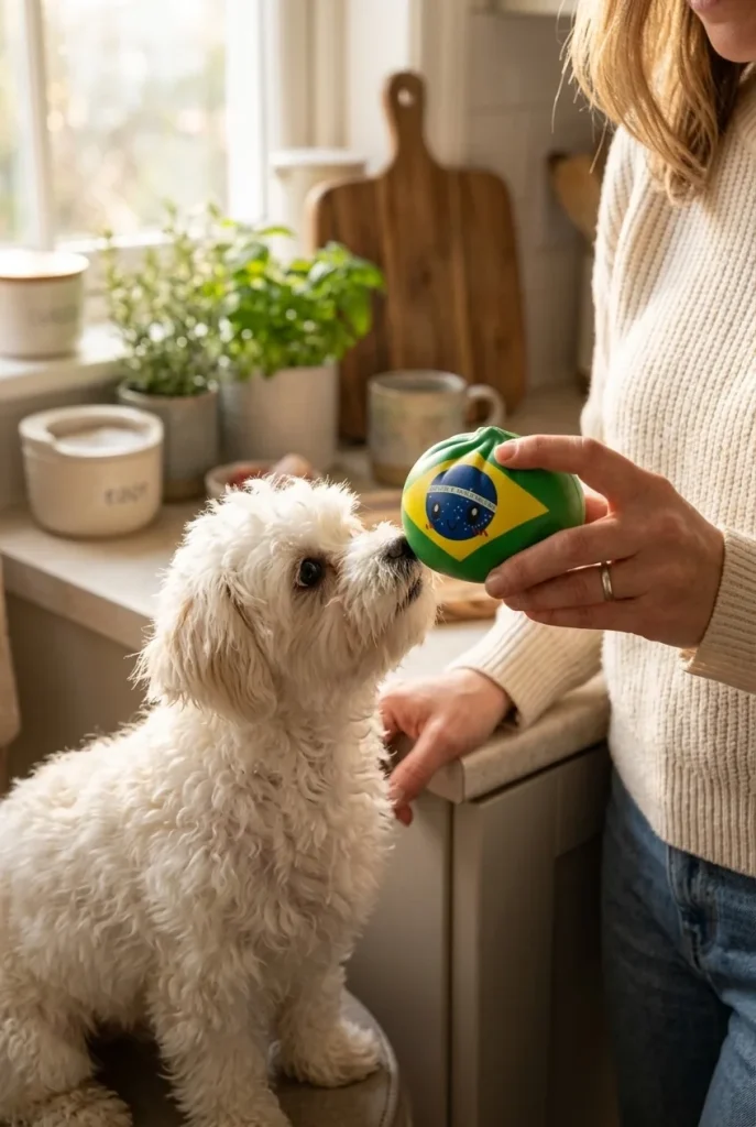 Brazil Flag Dumpling Squishy with a plush friend