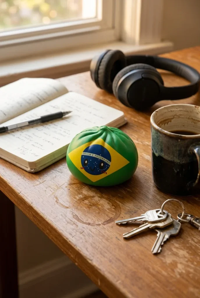 Brazil Flag Dumpling Squishy on the desk