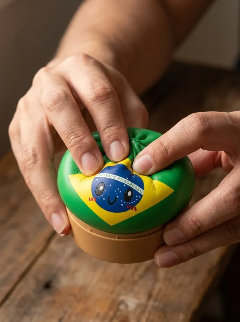 Brazil Flag Dumpling Squishy mid-squish