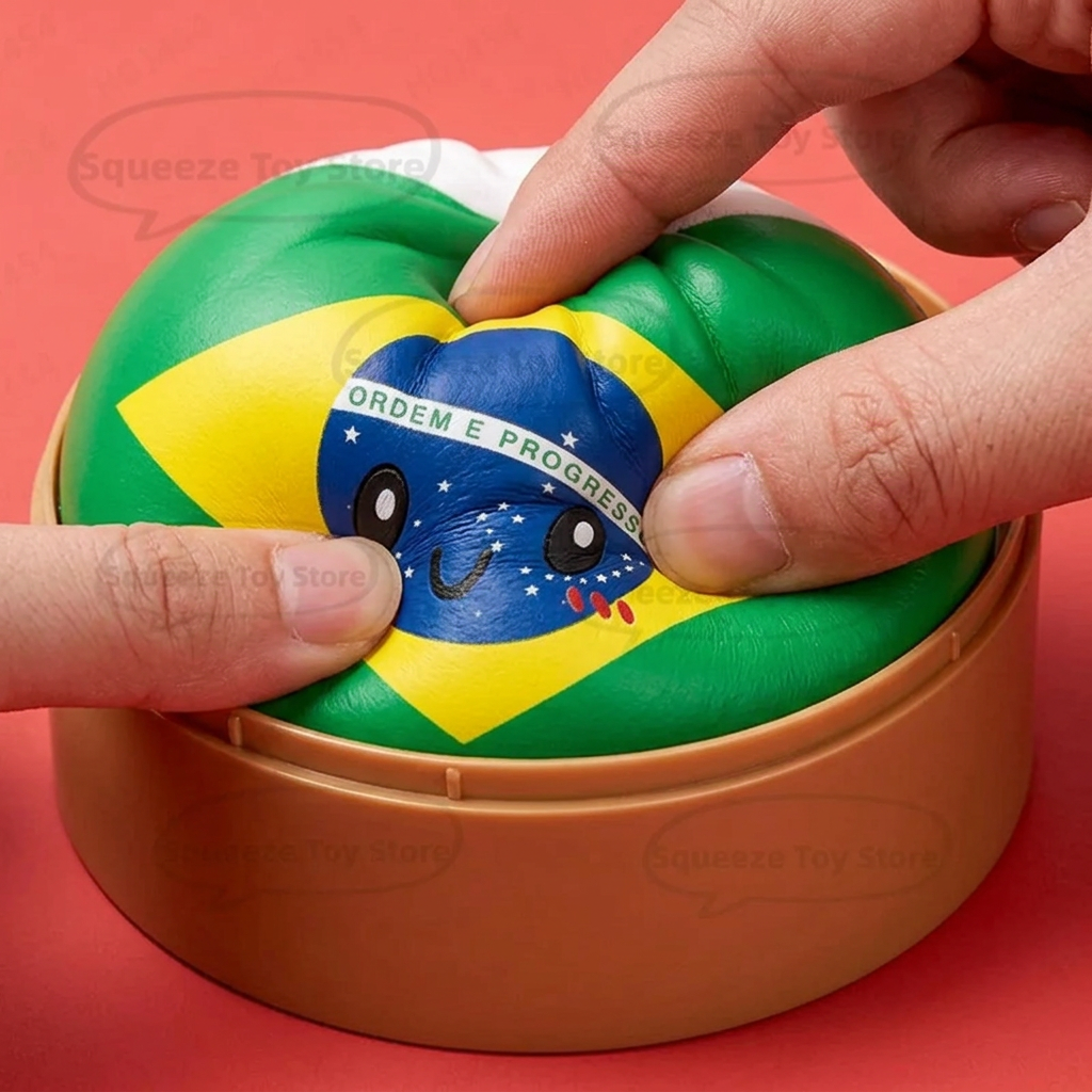 Brazil Flag Dumpling Squishy — slow-rise effect, the foam springs back slowly