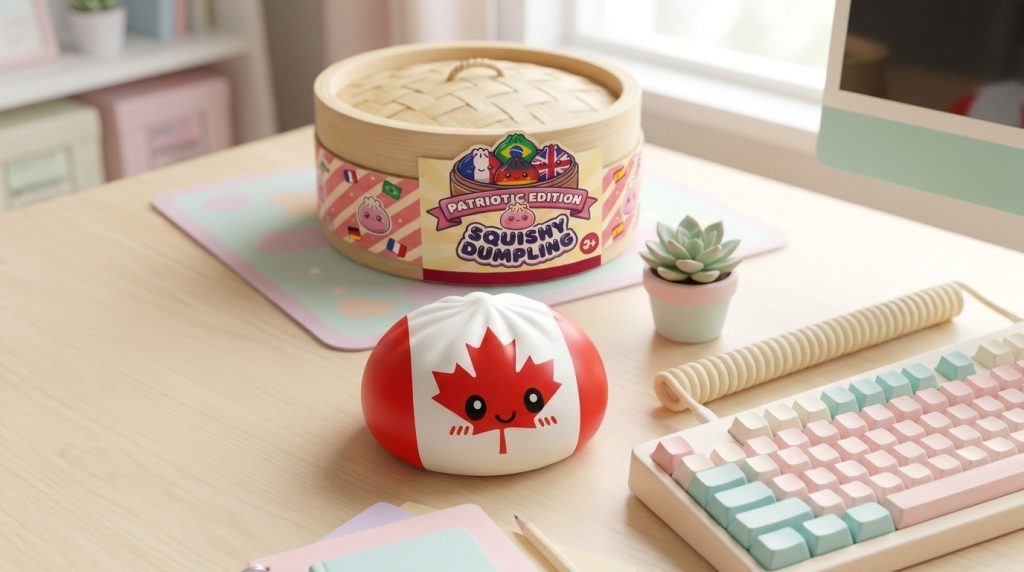 Canada Flag Squishy Dumpling in its kawaii setting