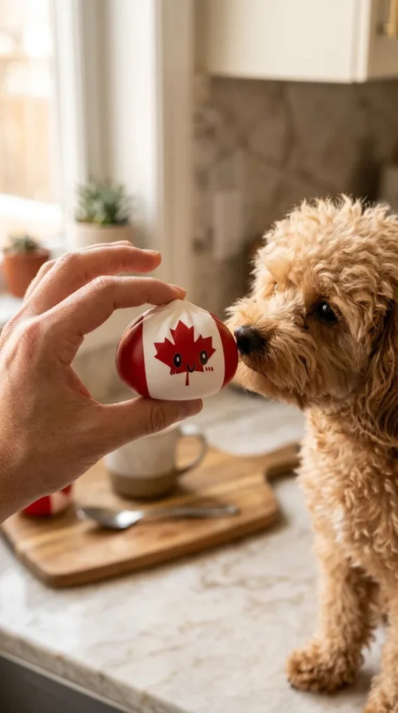 Canada Flag Squishy Dumpling with a plush friend