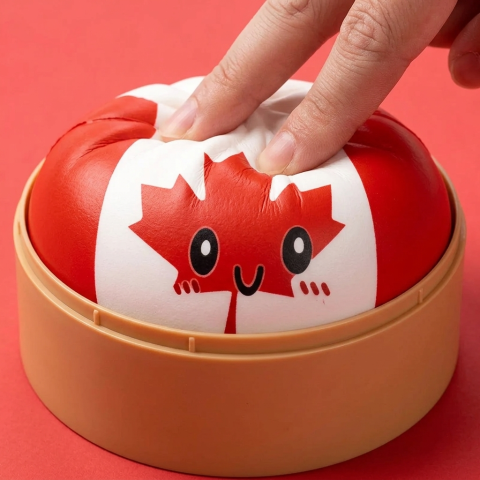 Canada Flag Squishy Dumpling being squeezed, soft slow-rise foam
