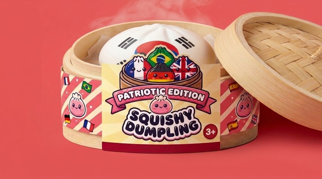 South Korea Flag Squishy Dumpling in its bamboo steamer box