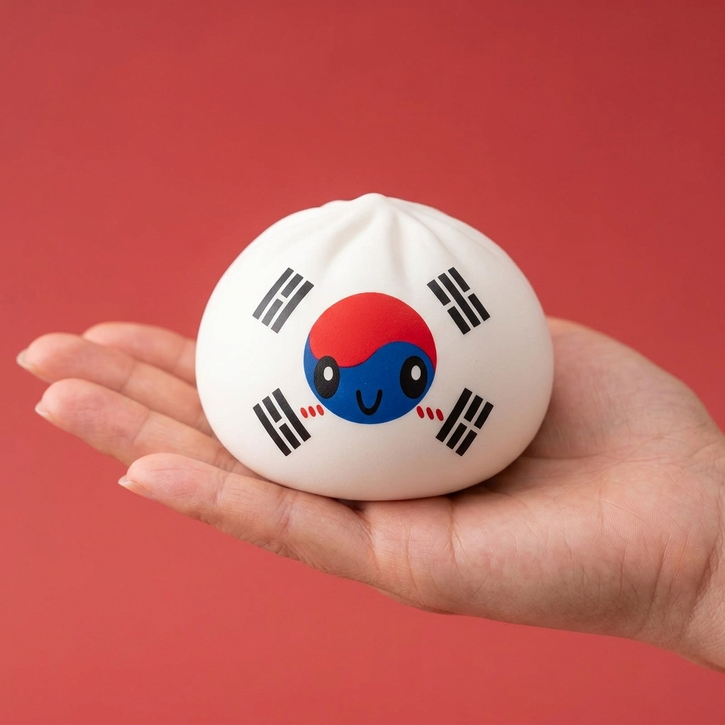 South Korea Flag Squishy Dumpling held in hand, actual size