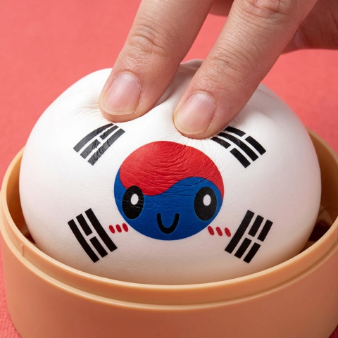 South Korea Flag Squishy Dumpling being squeezed, soft slow-rise foam