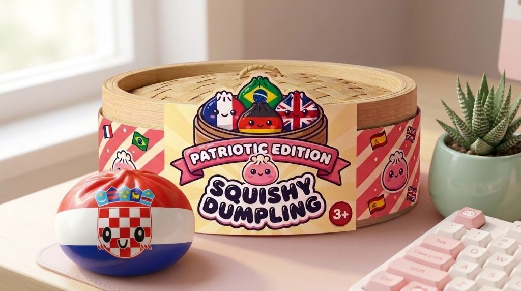Croatia Flag Dumpling Squishy in its kawaii setting
