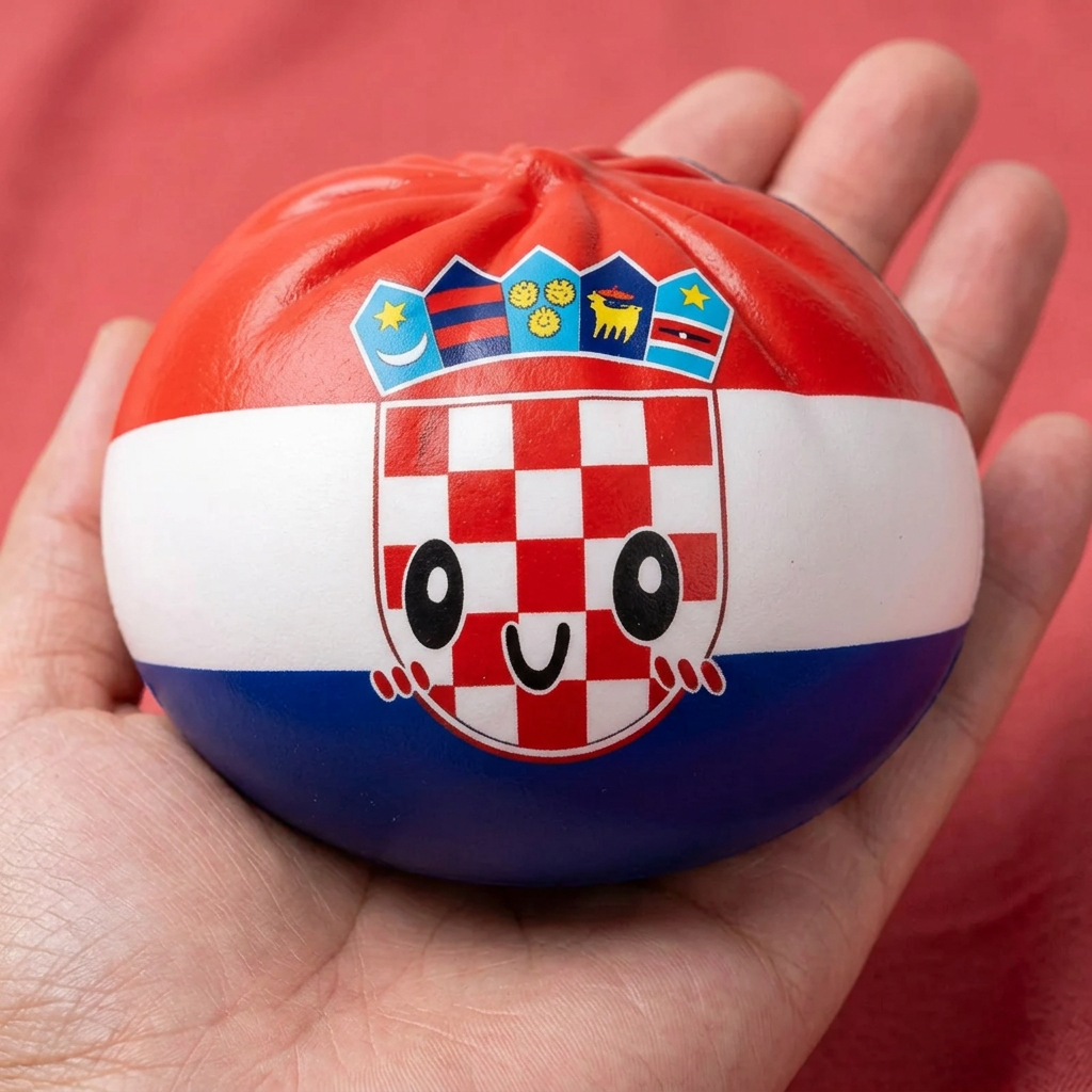 Croatia Flag Dumpling Squishy held in hand, actual size