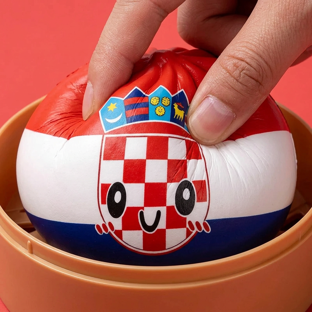 Croatia Flag Dumpling Squishy being squeezed, soft slow-rise foam