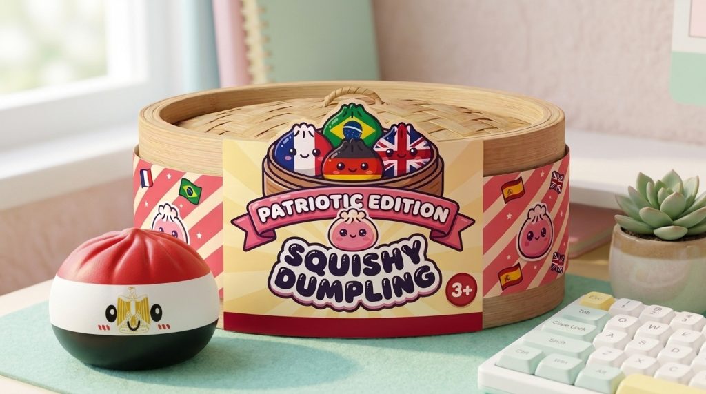 Egypt Flag Dumpling Squishy in its kawaii setting