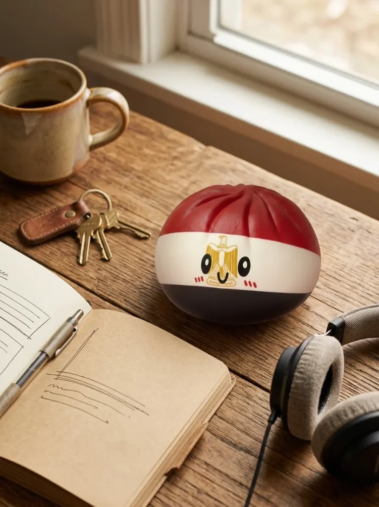 Egypt Flag Dumpling Squishy on the desk