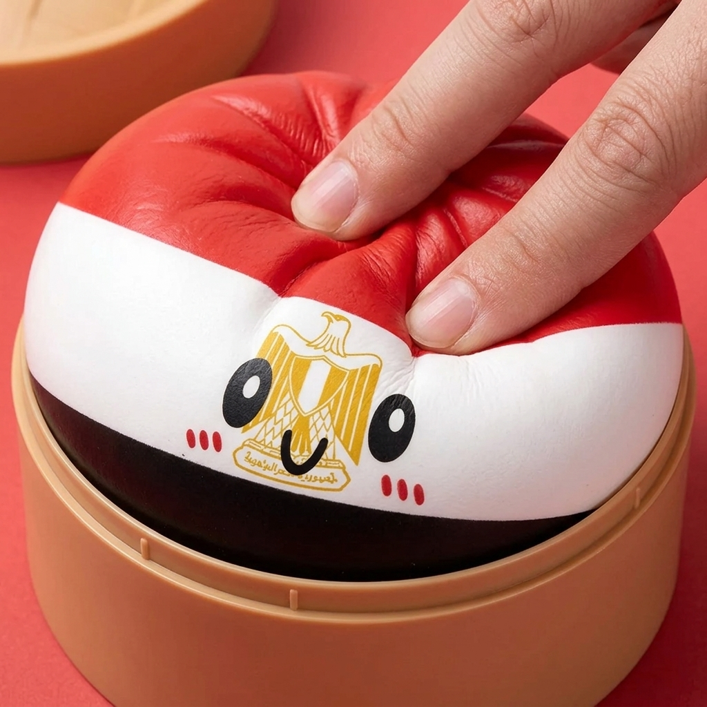 Egypt Flag Dumpling Squishy being squeezed, soft slow-rise foam