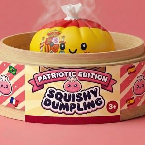 Spain Flag Dumpling Squishy in its bamboo steamer box