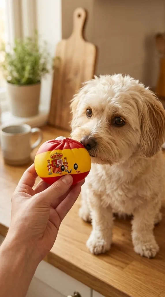 Spain Flag Dumpling Squishy with a plush friend