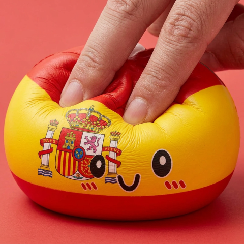 Spain Flag Dumpling Squishy being squeezed, soft slow-rise foam
