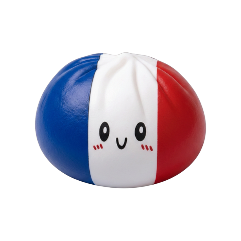 France Flag Dumpling Squishy being squeezed, soft slow-rise foam